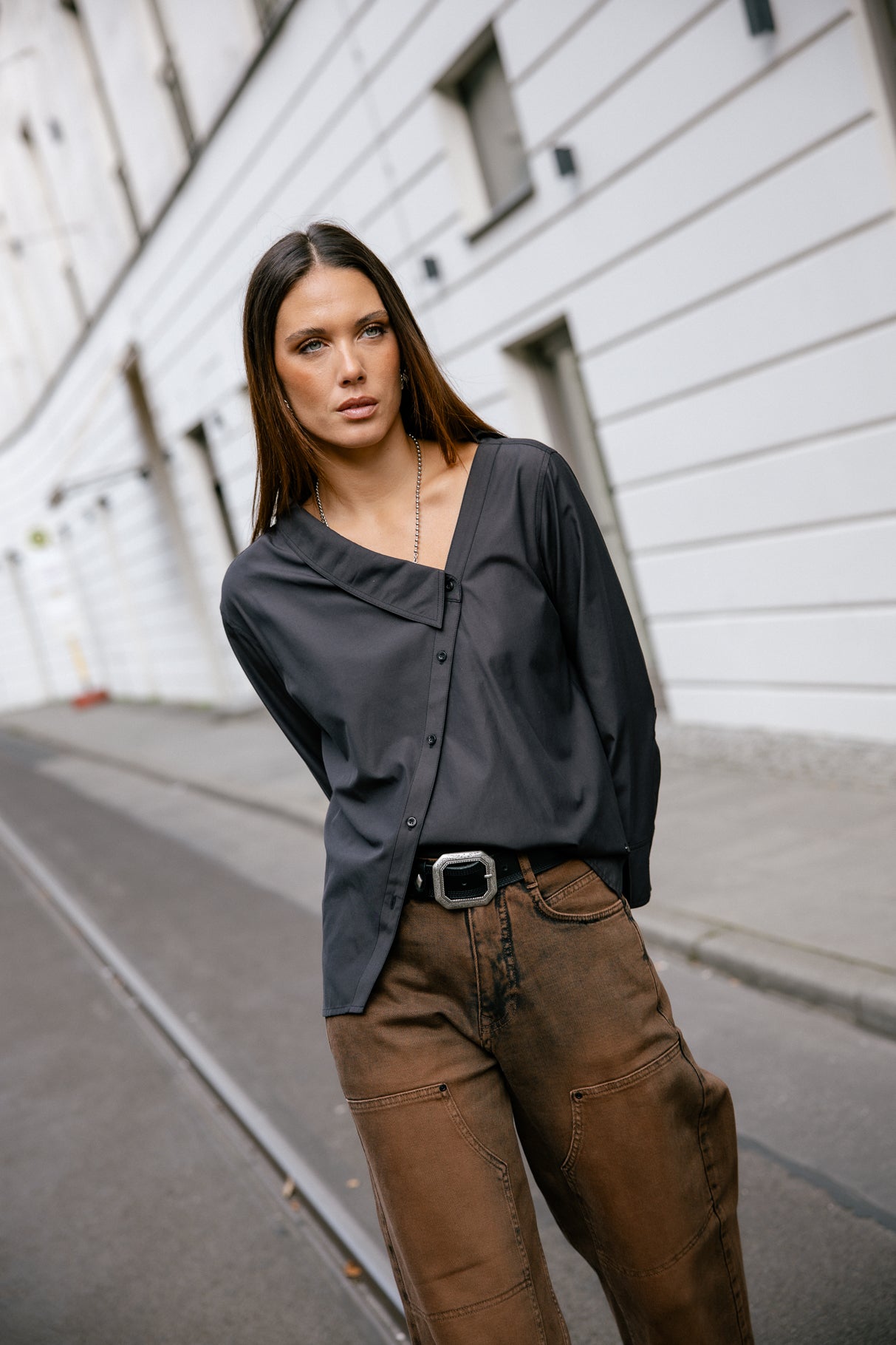 Chemise asymétrique Femme Hazel Plain black | Freeman T. Porter