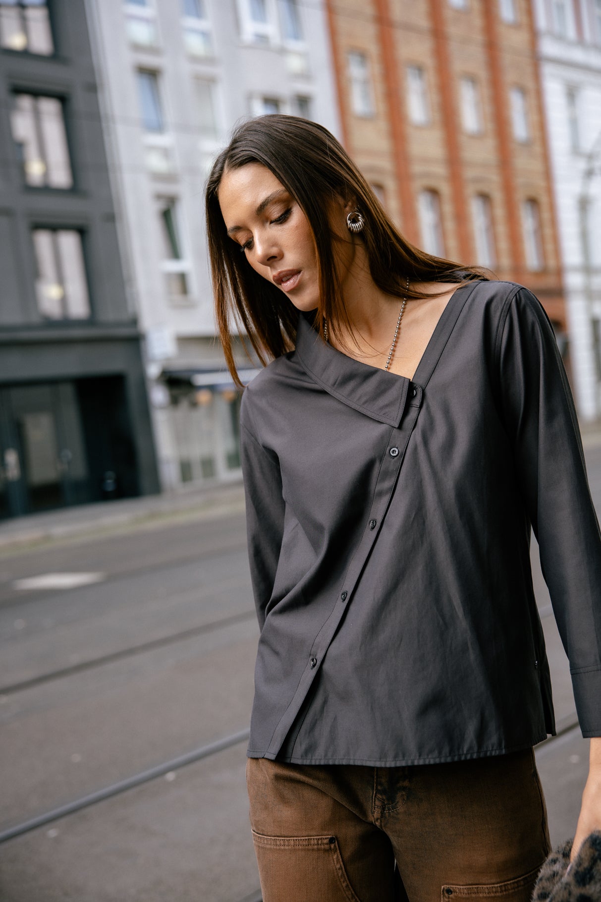 Chemise asymétrique Femme Hazel Plain black | Freeman T. Porter