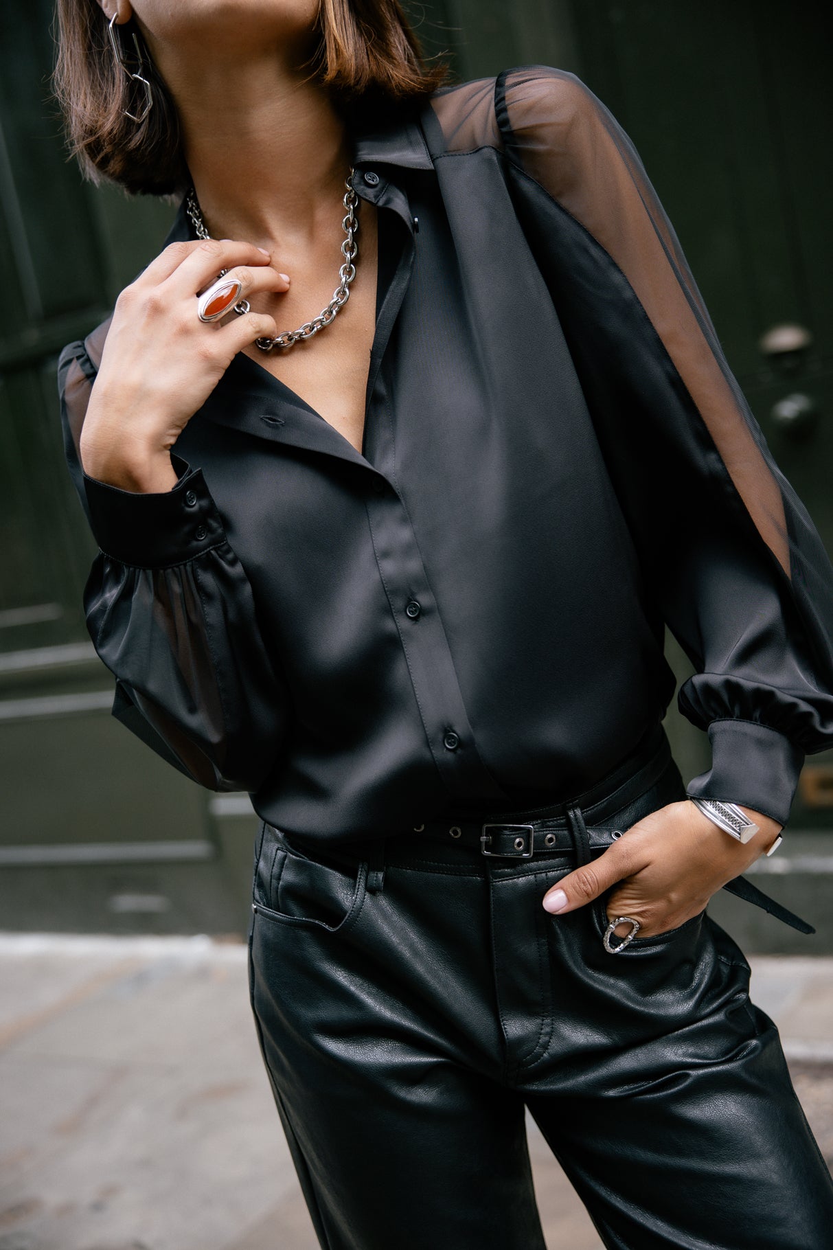 Chemise à manches transparentes Femme Calaya Plain black | Freeman T. Porter