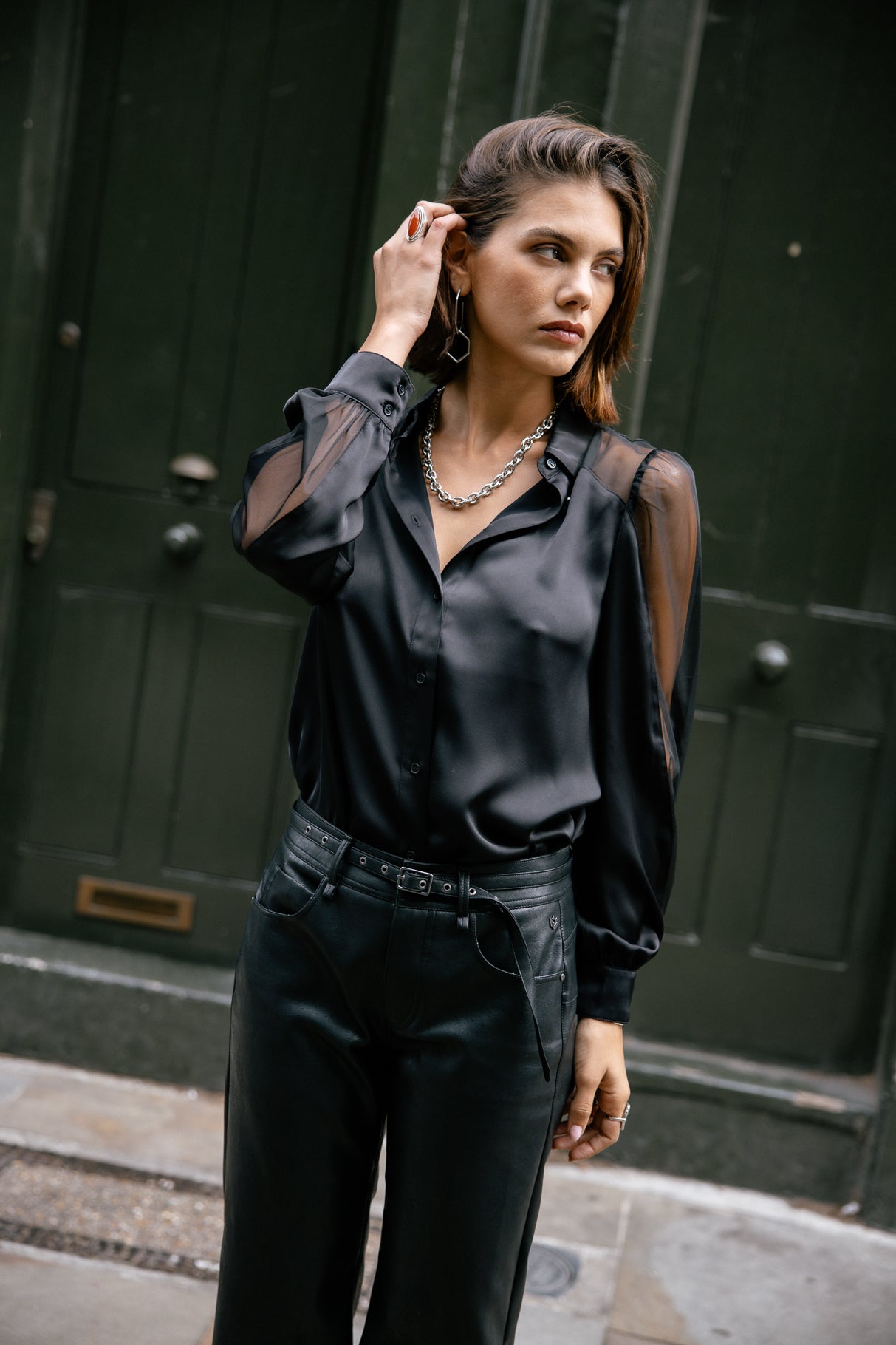 Chemise à manches transparentes Femme Calaya Plain black | Freeman T. Porter