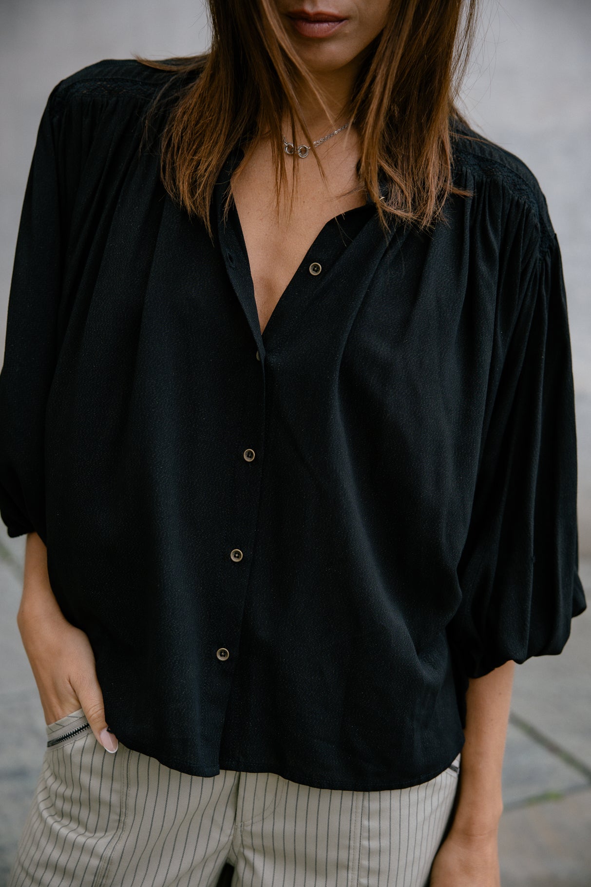 Blouse brillante Femme Belly Magic Sky black | Freeman T. Porter