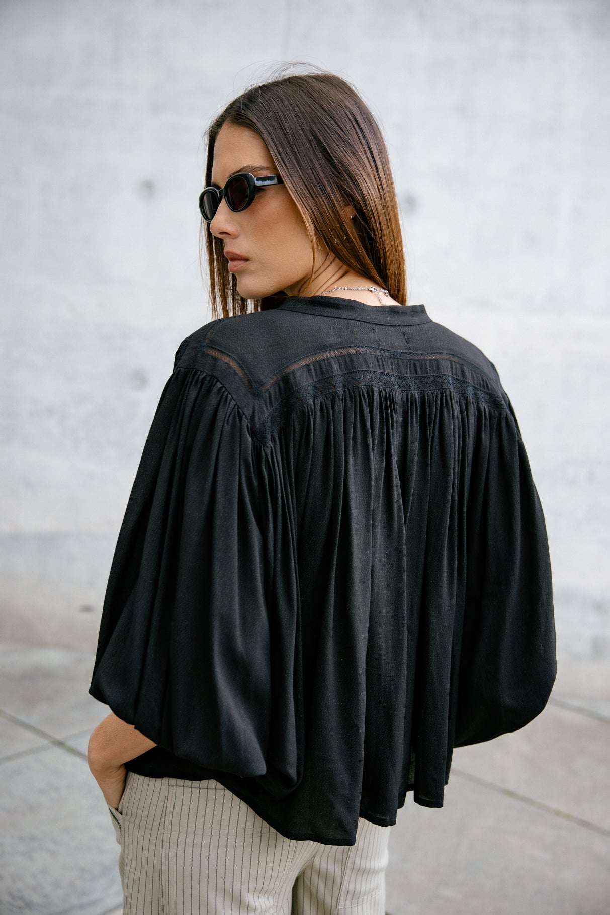 Blouse brillante Femme Belly Magic Sky black | Freeman T. Porter