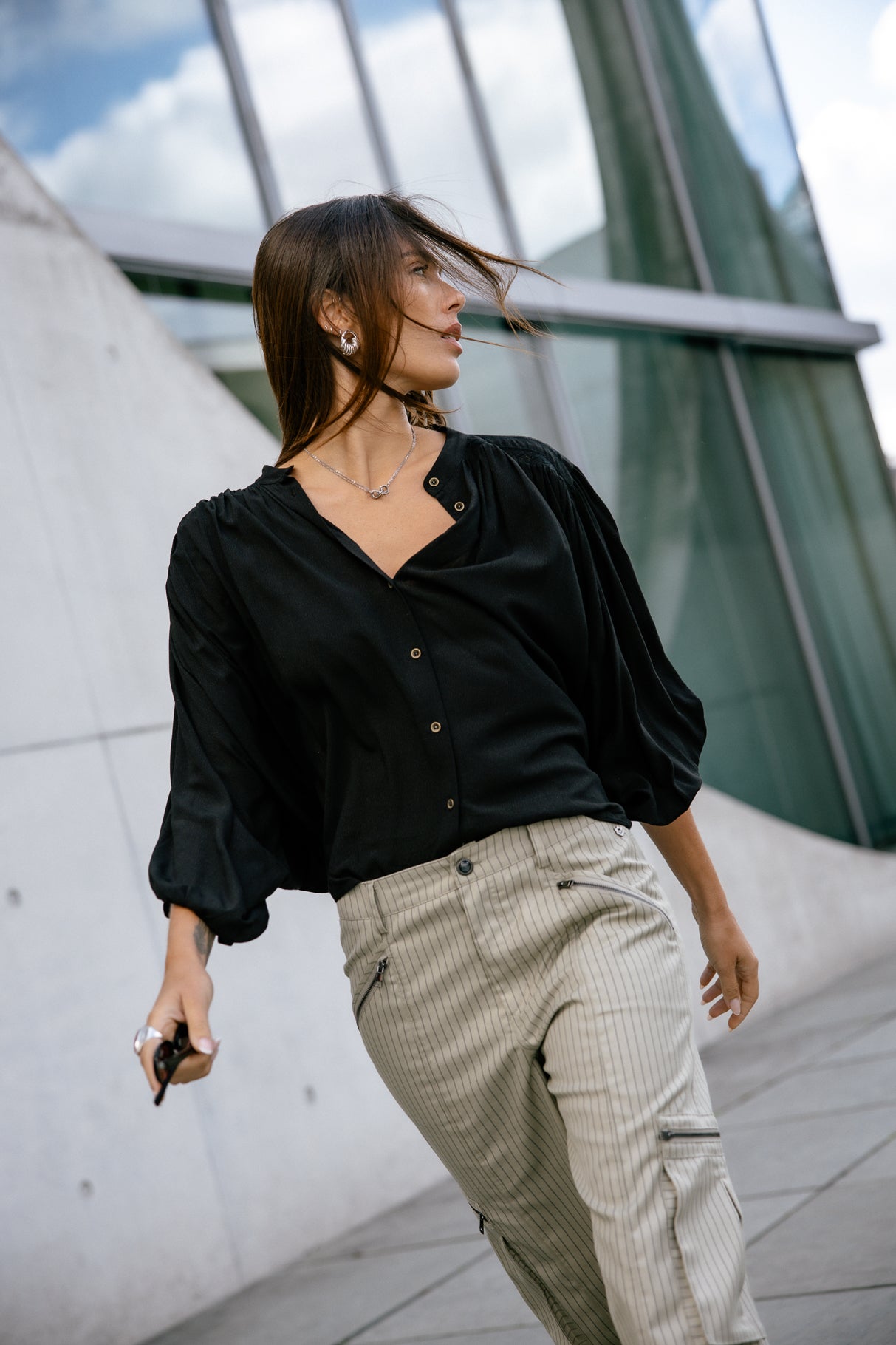 Blouse brillante Femme Belly Magic Sky black | Freeman T. Porter