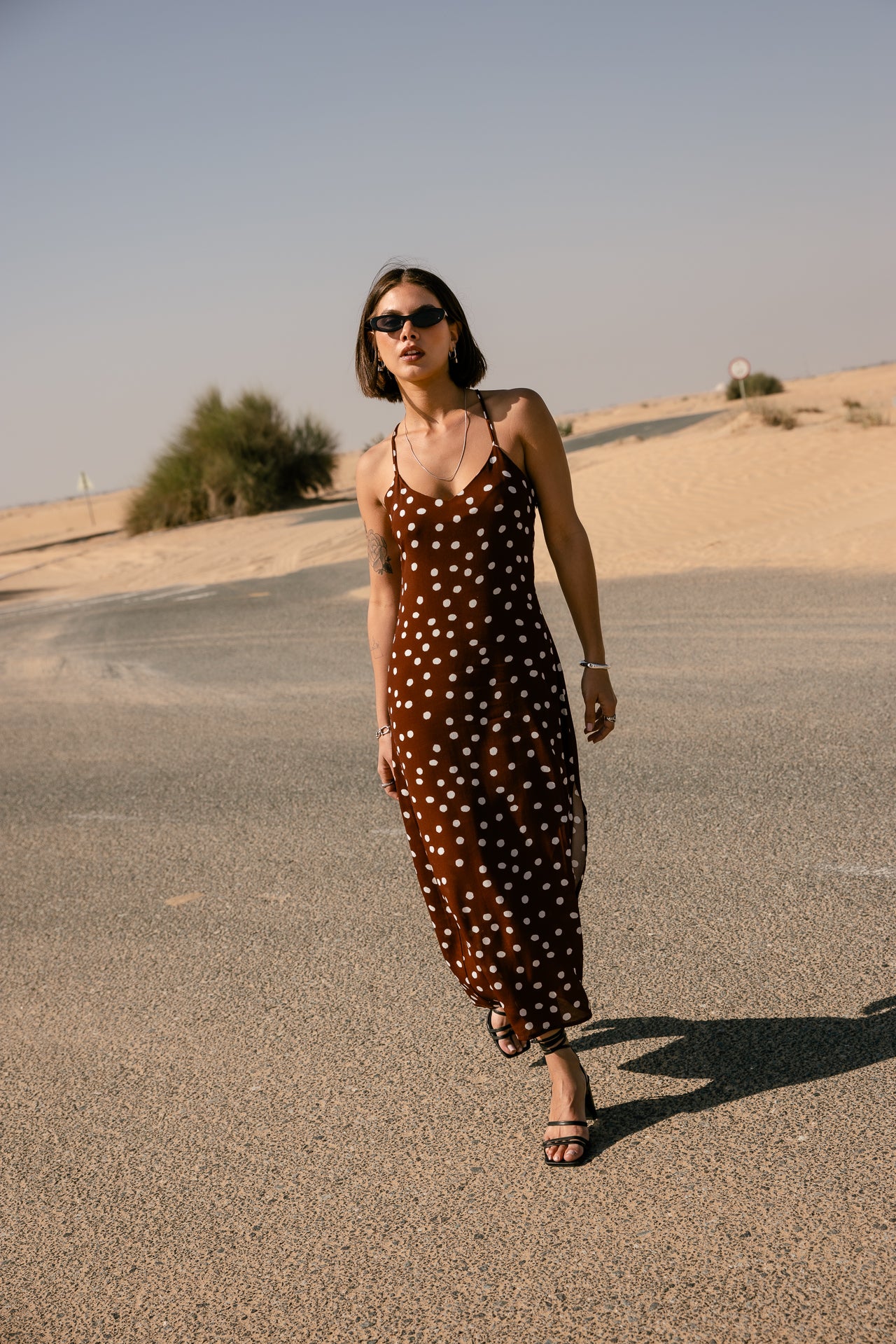 Risama Dots maxi dress, brown | Freeman T. Porter Risama Dots maxi dress, brown | Freeman T. Porter