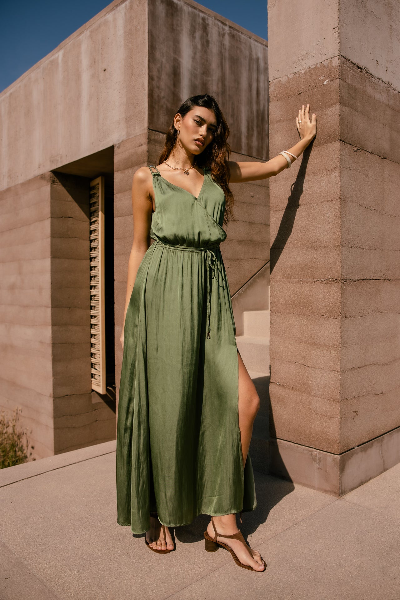 Raessy Plain Fancy Strap Maxi Dress, loden green | Freeman T. Porter Raessy Plain Fancy Strap Maxi Dress, loden green | Freeman T. Porter