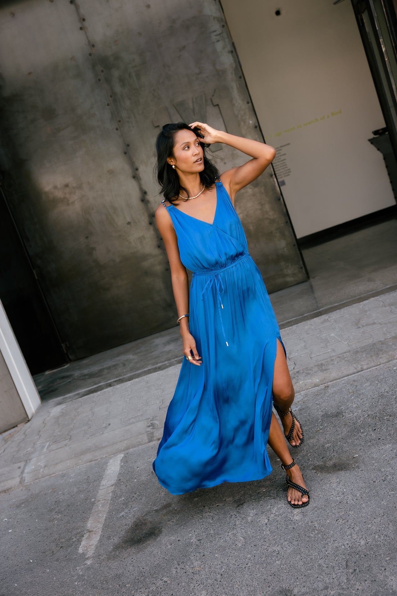 Raessy Plain maxi dress with fancy straps, princess blue | Freeman T. Porter Raessy Plain maxi dress with fancy straps, princess blue | Freeman T. Porter