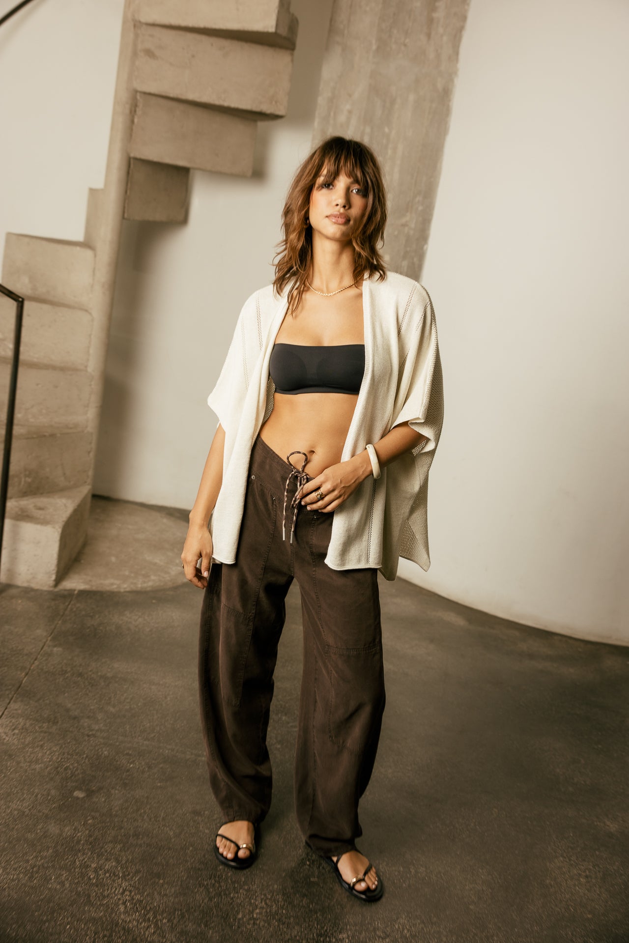 

Pantalon barrel fluide doux au toucher  Femme Petra Plain chocolate torte | Freeman T. Porter