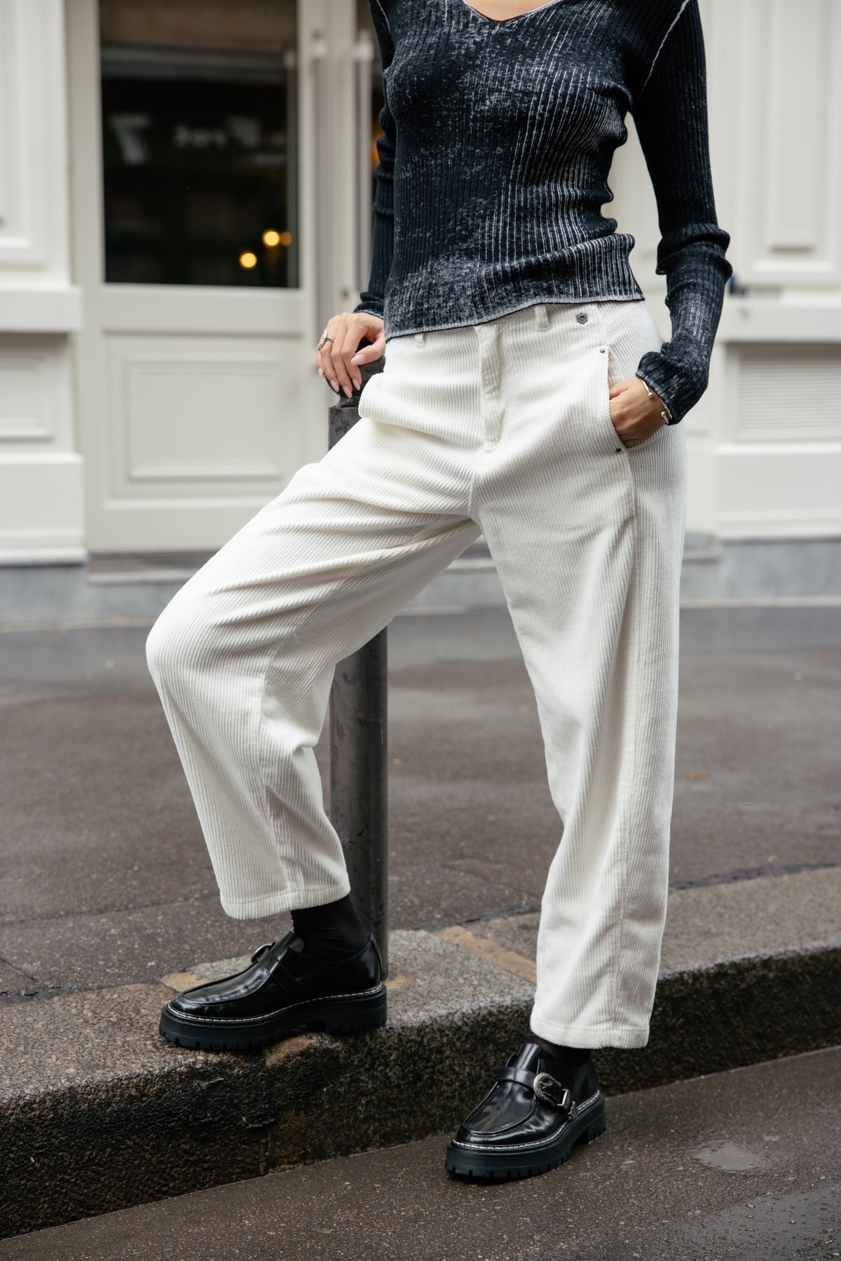 

7/8-Barrel-Hose aus Cord Damen Rosalia Veluto egret | Freeman T. Porter