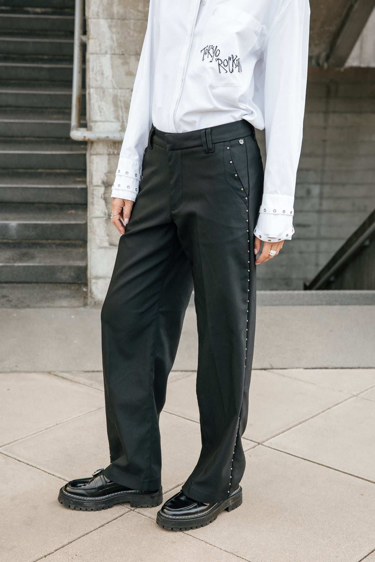 Pantalon Chino Femme Freeman T Porter - Gris Rayures Stretch Adelie Princess - Taille Régulière