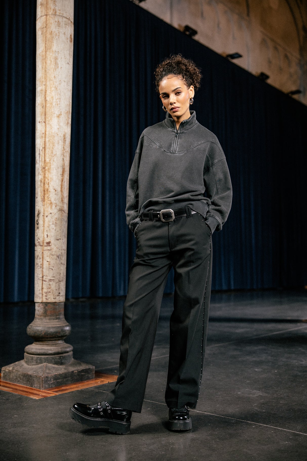 

Wide chino trousers Women Nickie Polyneo Studs black | Freeman T. Porter