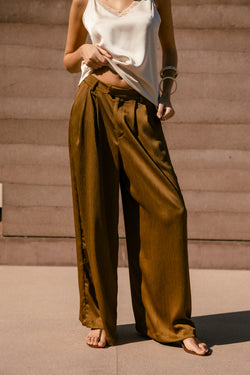 

Pantalon large taille haute Femme Paolina Creased bistre | Freeman T. Porter