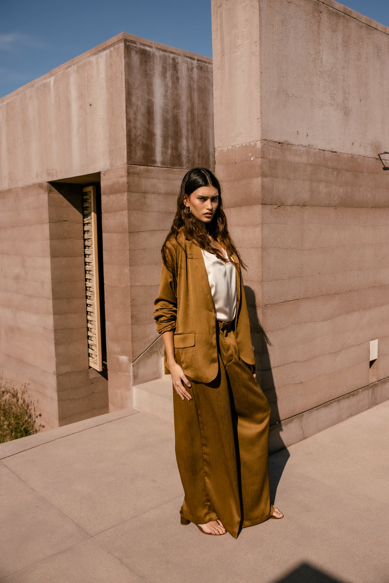 

Pantalon large taille haute Femme Paolina Creased bistre | Freeman T. Porter