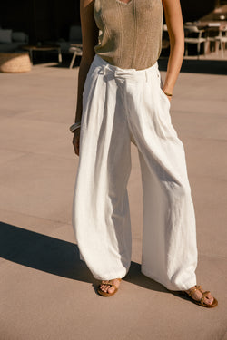 

Pantalon large taille haute Femme Paolina Natural egret | Freeman T. Porter