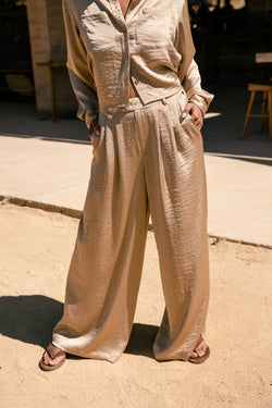 

Pantalon large taille haute Femme Paolina Satinado gold | Freeman T. Porter