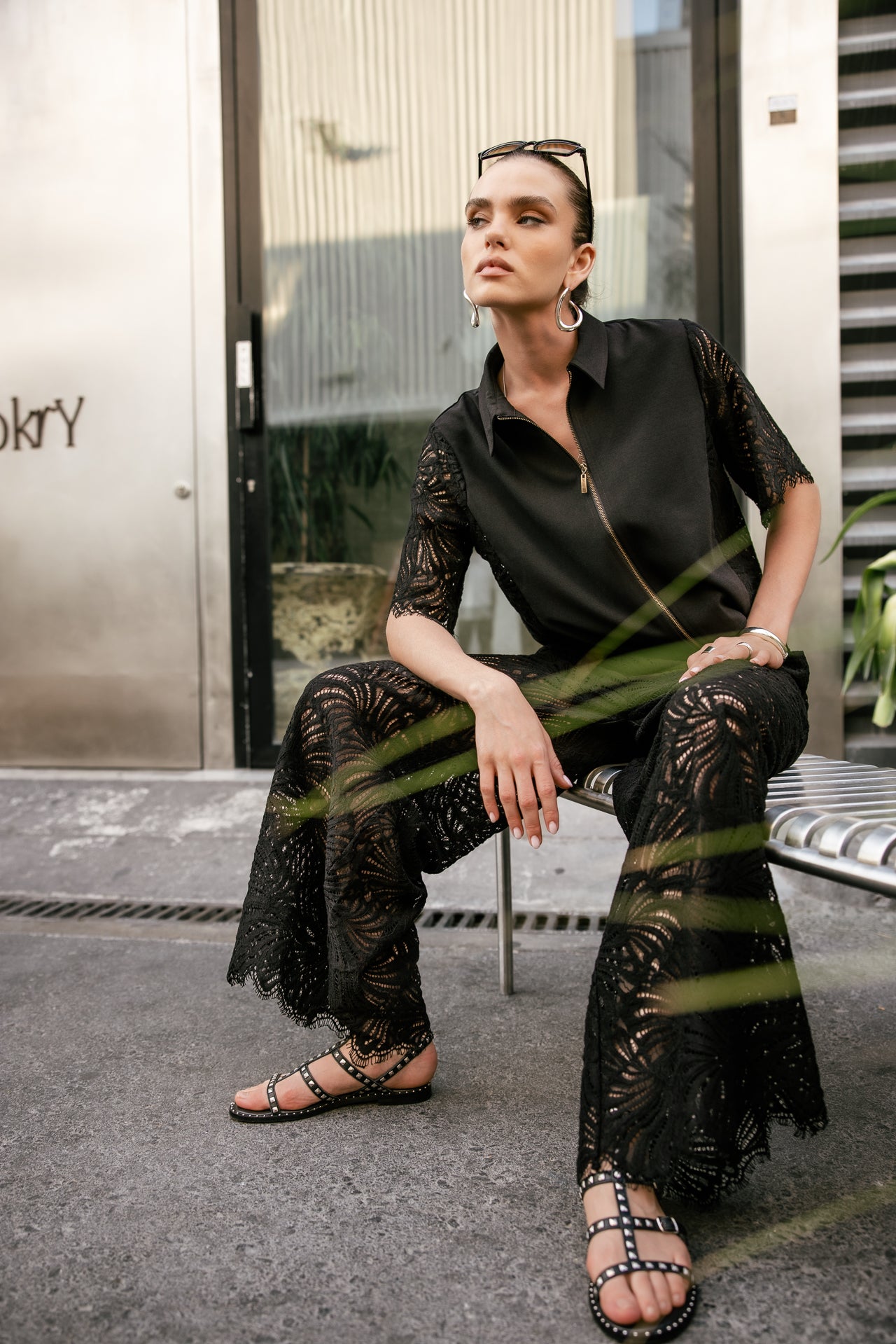 

Pantalon large Femme Patrizia Soft Lace black | Freeman T. Porter