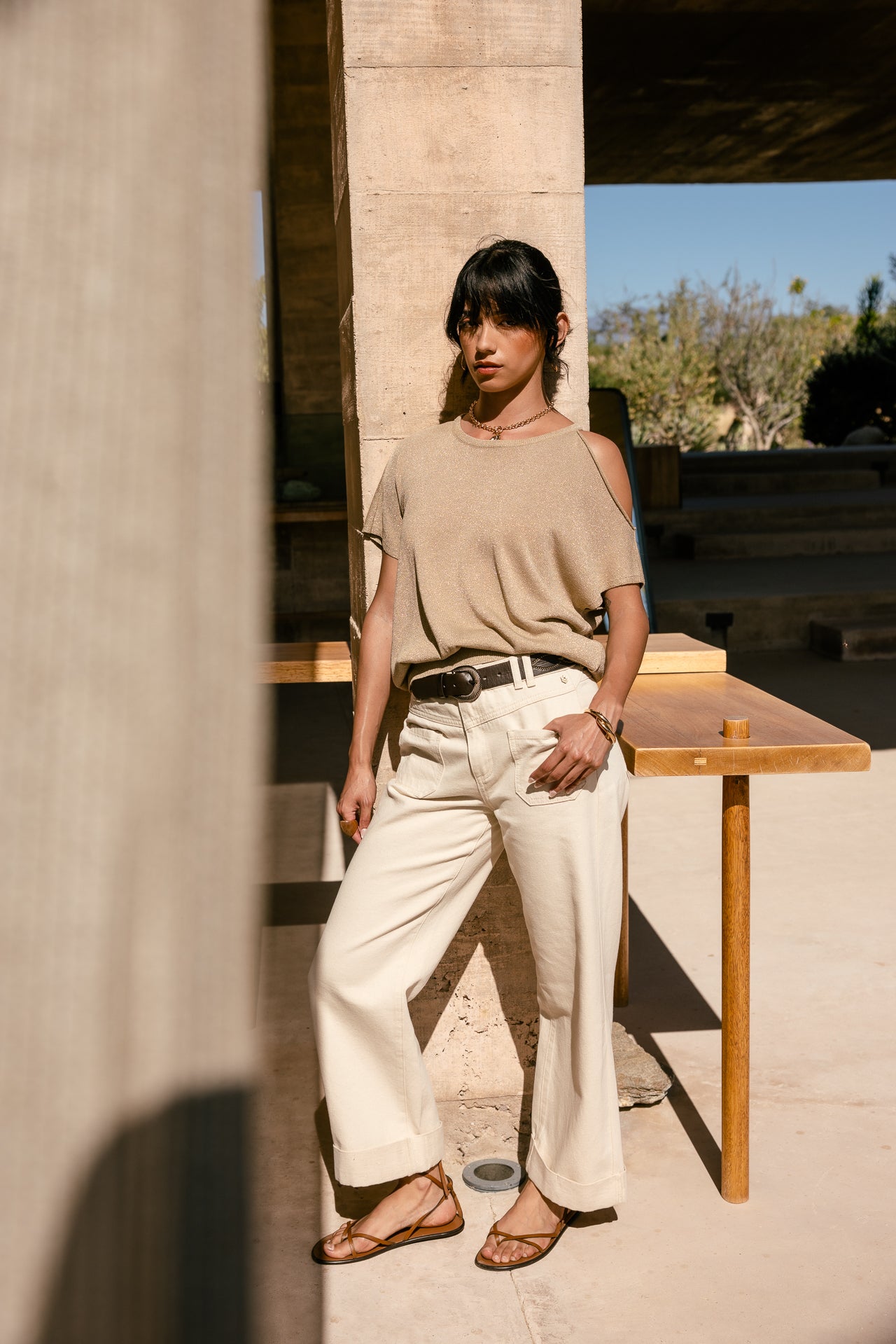 

Weite, cropped Hose Damen Alice Glossy egret | Freeman T. Porter