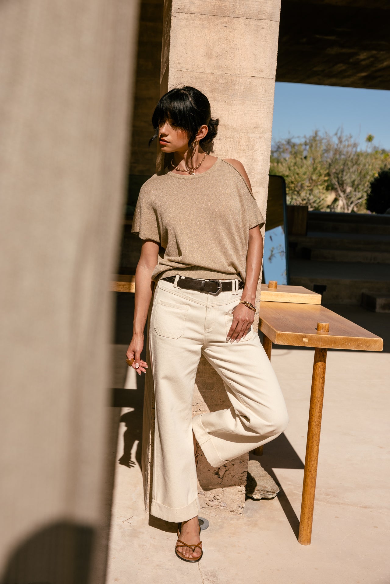 

Weite, cropped Hose Damen Alice Glossy egret | Freeman T. Porter