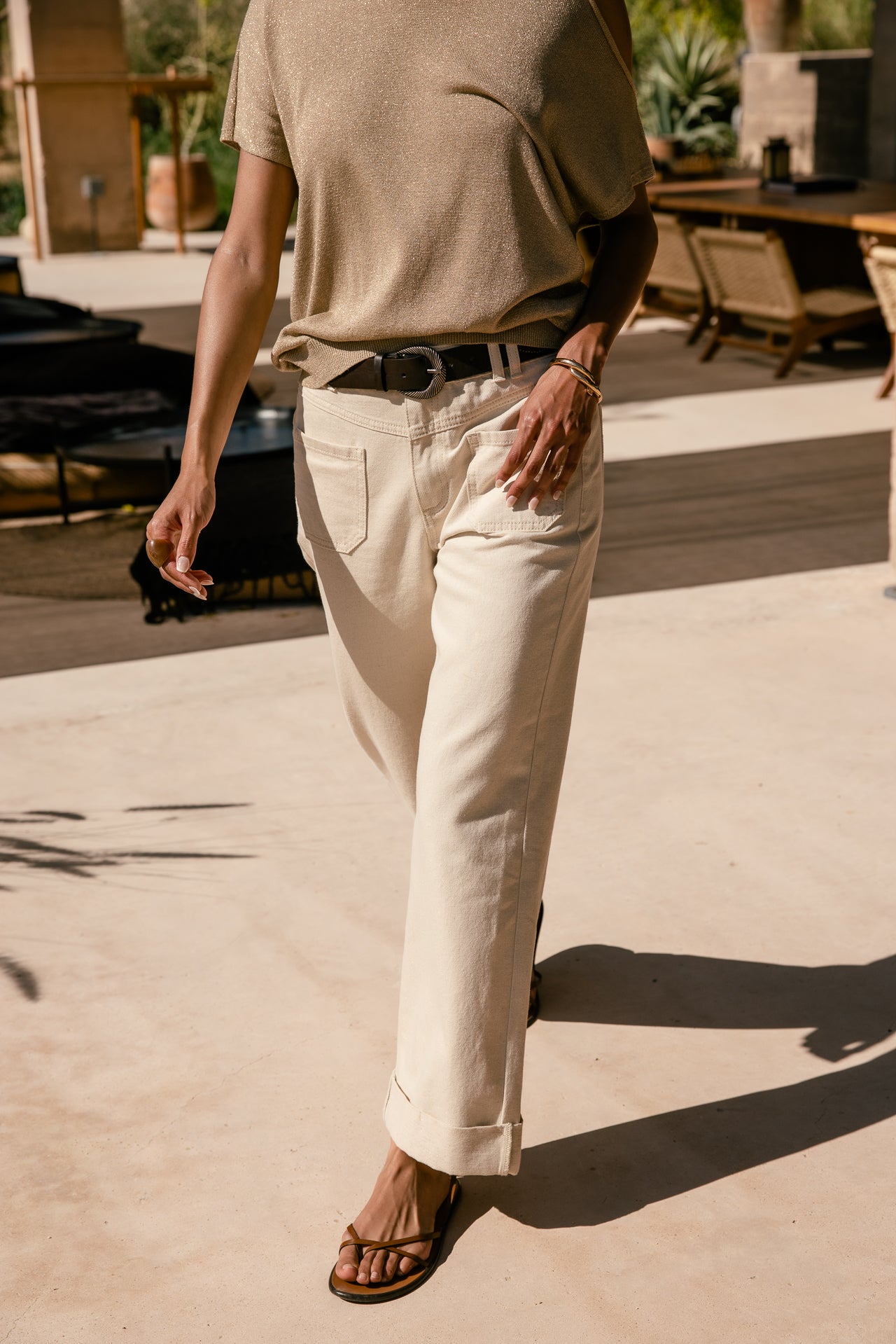 

Weite, cropped Hose Damen Alice Glossy egret | Freeman T. Porter