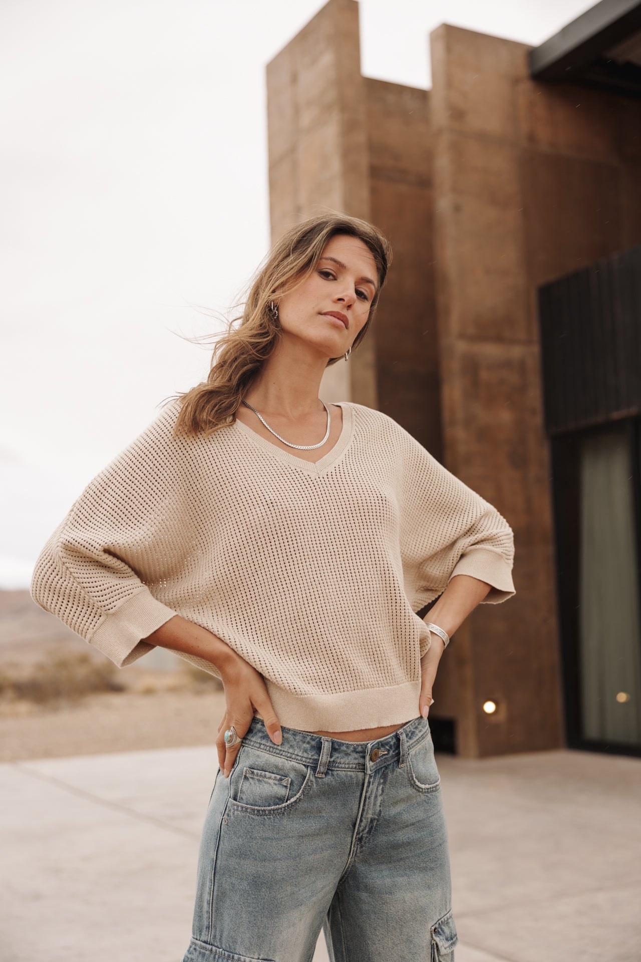femme maille ajourée gold