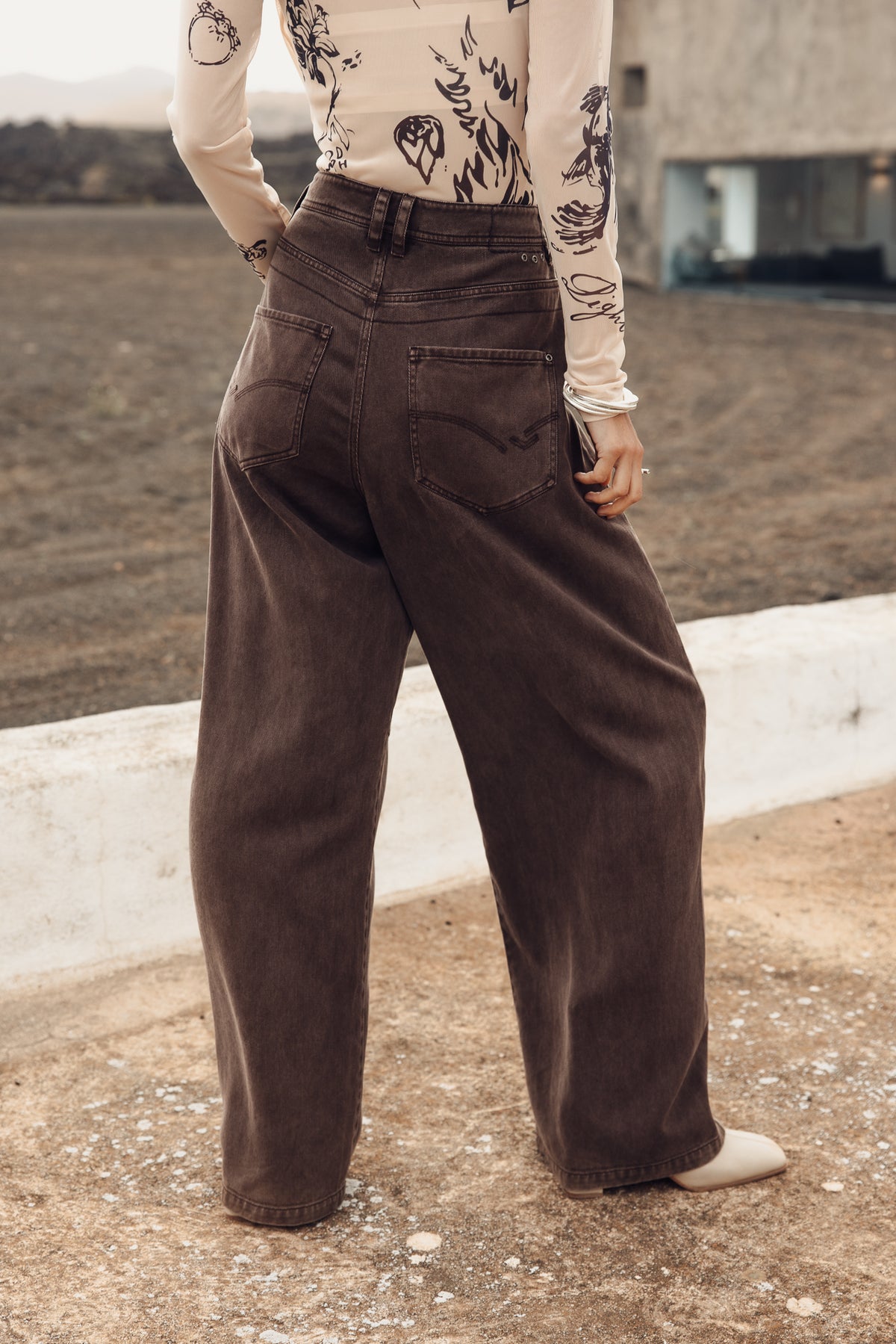 

Pantalon droit large taille mi-haute Femme Gaby Dolls chocolate torte | Freeman T. Porter