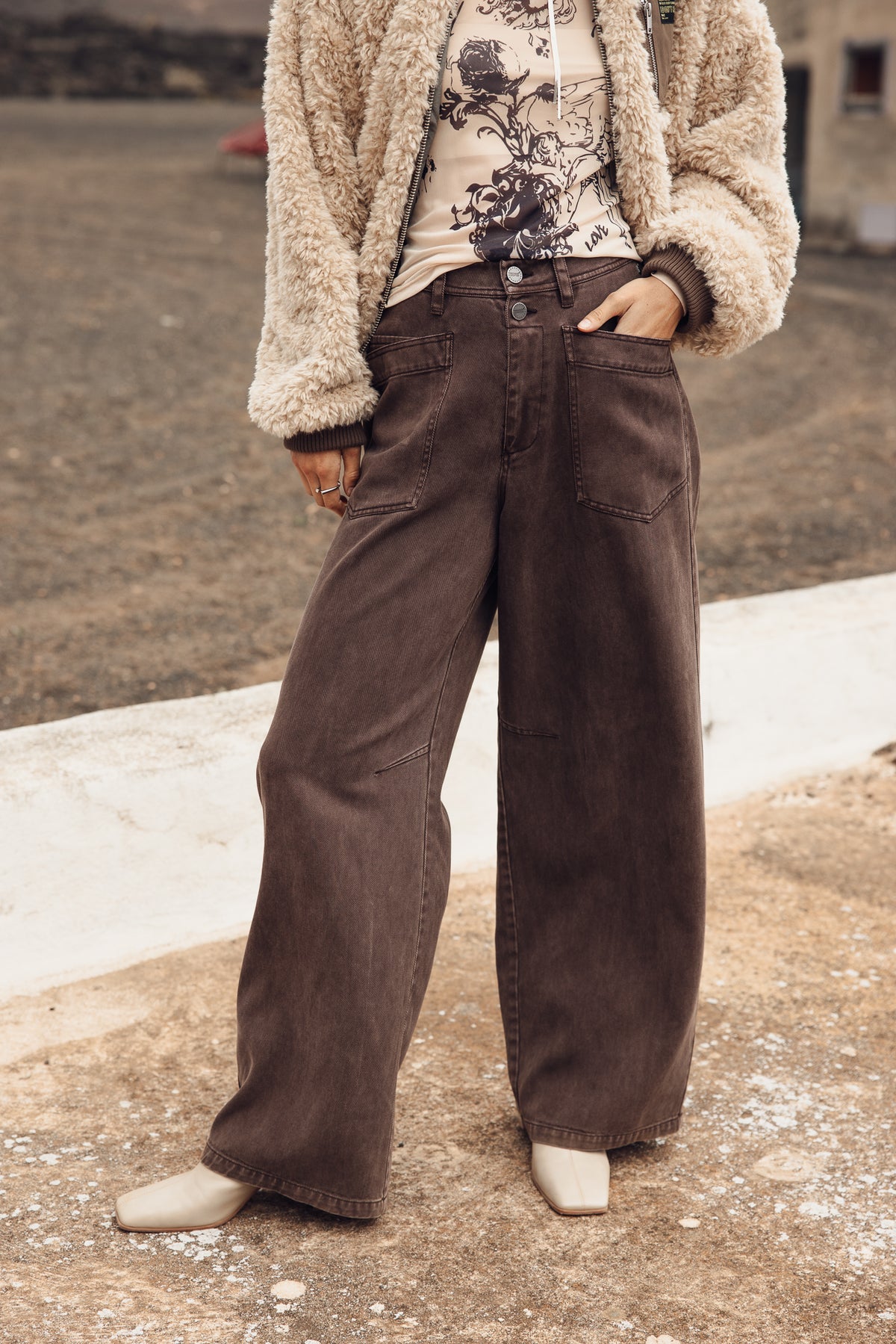 

Pantalon droit large taille mi-haute Femme Gaby Dolls chocolate torte | Freeman T. Porter