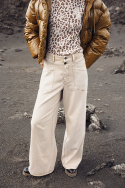 

Pantalon droit large taille mi-haute Femme Gaby Dolls oxford tan | Freeman T. Porter