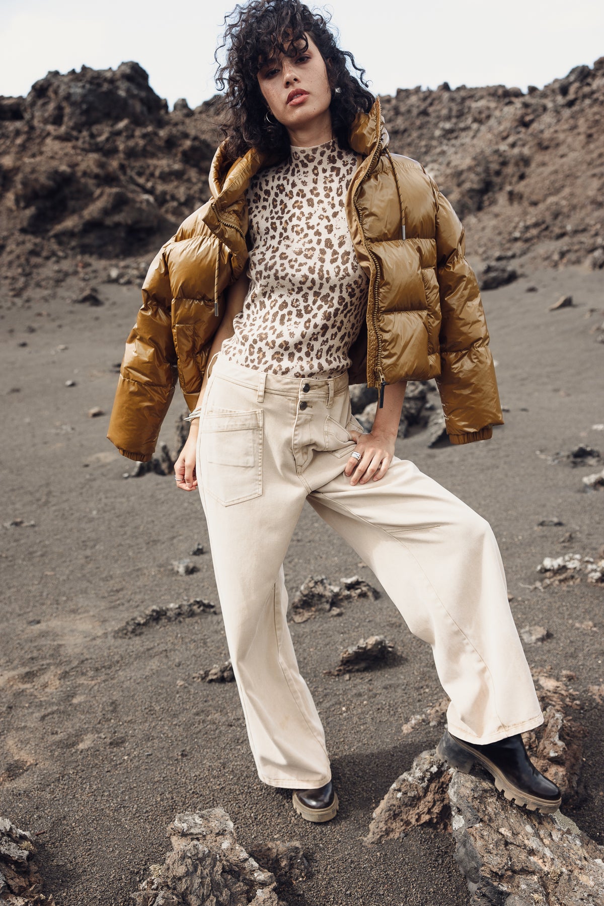 

Pantalon droit large taille mi-haute Femme Gaby Dolls oxford tan | Freeman T. Porter
