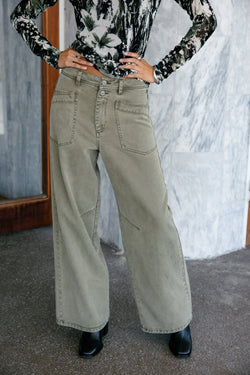 

Breite gerade Hose Damen Gaby Dolls dusty olive | Freeman T. Porter