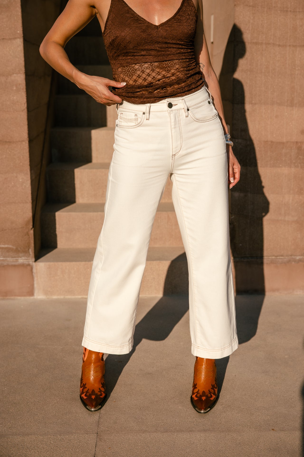 

Jeans taille haute 7/8 Femme Adele Caicos off white | Freeman T. Porter