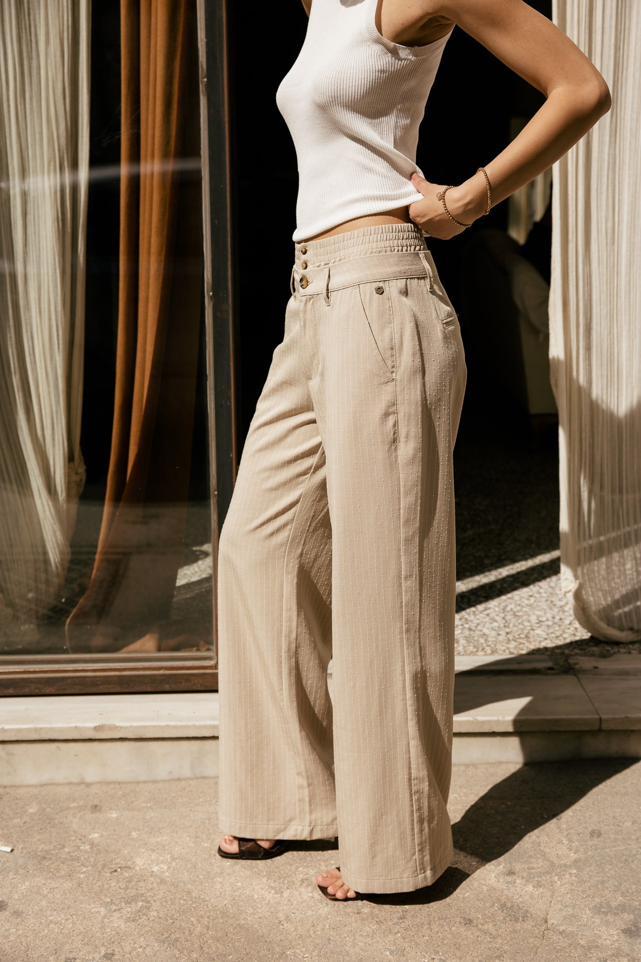 

Weite, fließende Hose mit hoher Taille und Streifen Damen Carlita Arpia mojave desert | Freeman T. Porter
