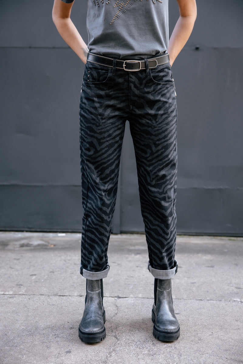 Jean boyfriend 7/8 à taille haute - Anthracite