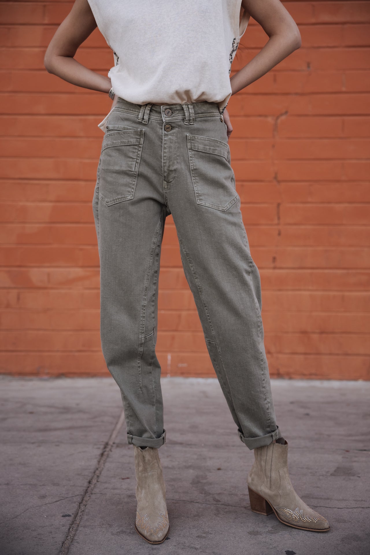 

Hose mit hoher Taille Frau Edita Andalousia deep lichen green | Freeman T. Porter