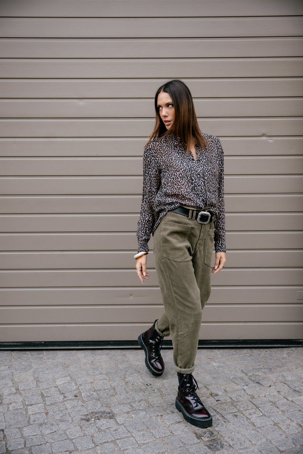 

Pantalon velours taille haute Frau Joyce Veluto forest night | Freeman T. Porter