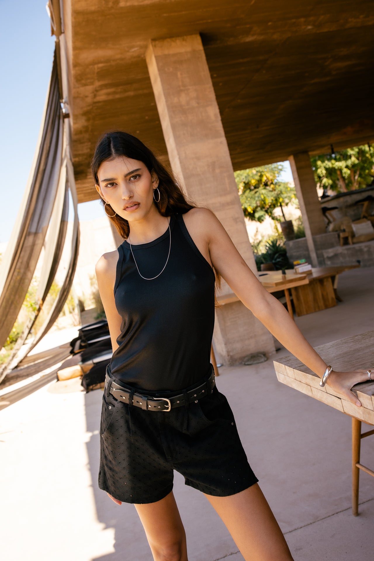 

Kurze Hose mit hoher Taille und Broderie Anglaise Damen Jade Beatnik black | Freeman T. Porter