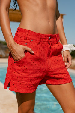 

Short taille haute broderie anglaise Femme Jade Beatnik fiery red | Freeman T. Porter