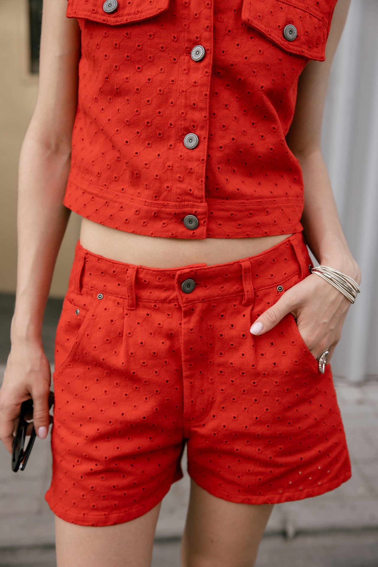 

Short taille haute broderie anglaise Femme Jade Beatnik fiery red | Freeman T. Porter