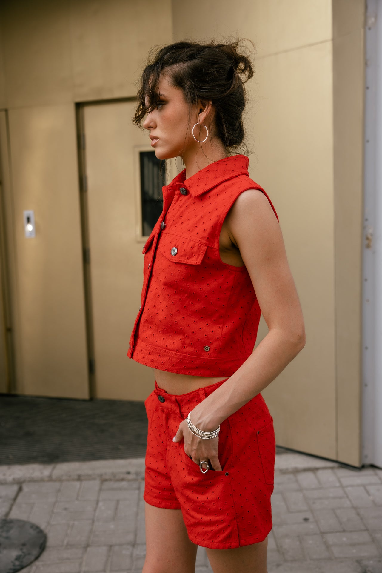 

Short taille haute broderie anglaise Femme Jade Beatnik fiery red | Freeman T. Porter