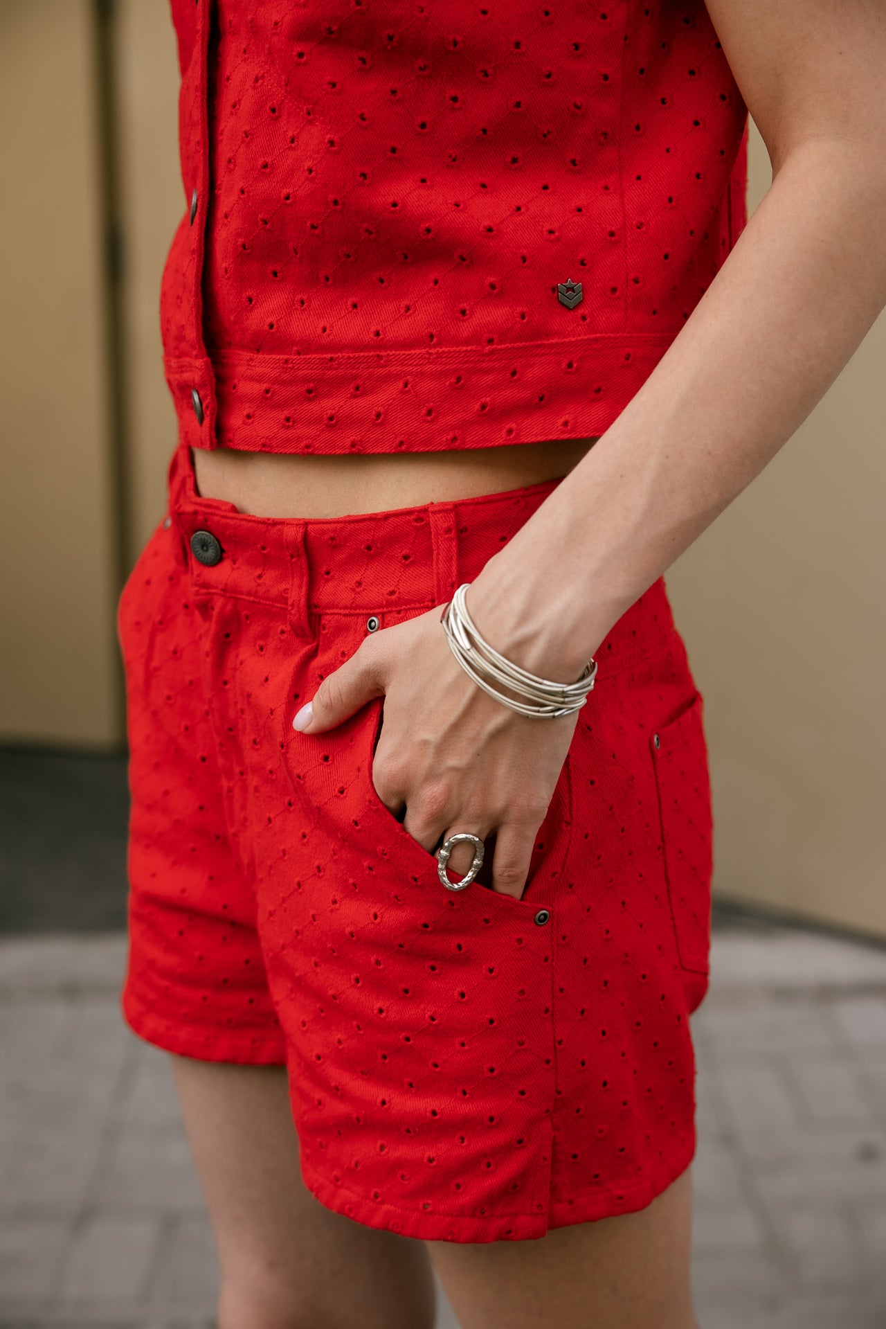 

Short taille haute broderie anglaise Femme Jade Beatnik fiery red | Freeman T. Porter