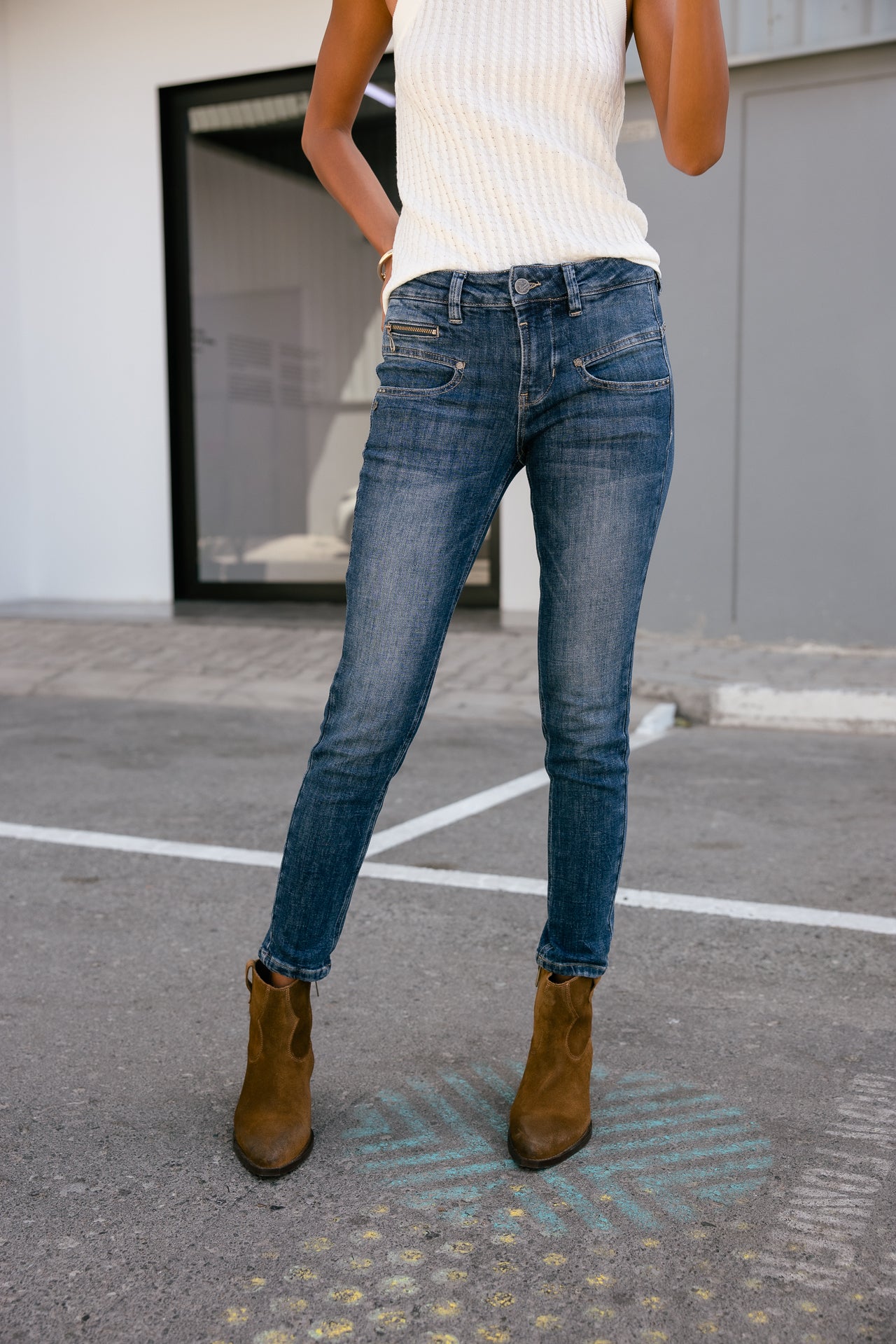 

Jeans taille haute 7/8 Femme Alexa High Waist Cropped medley dark | Freeman T. Porter