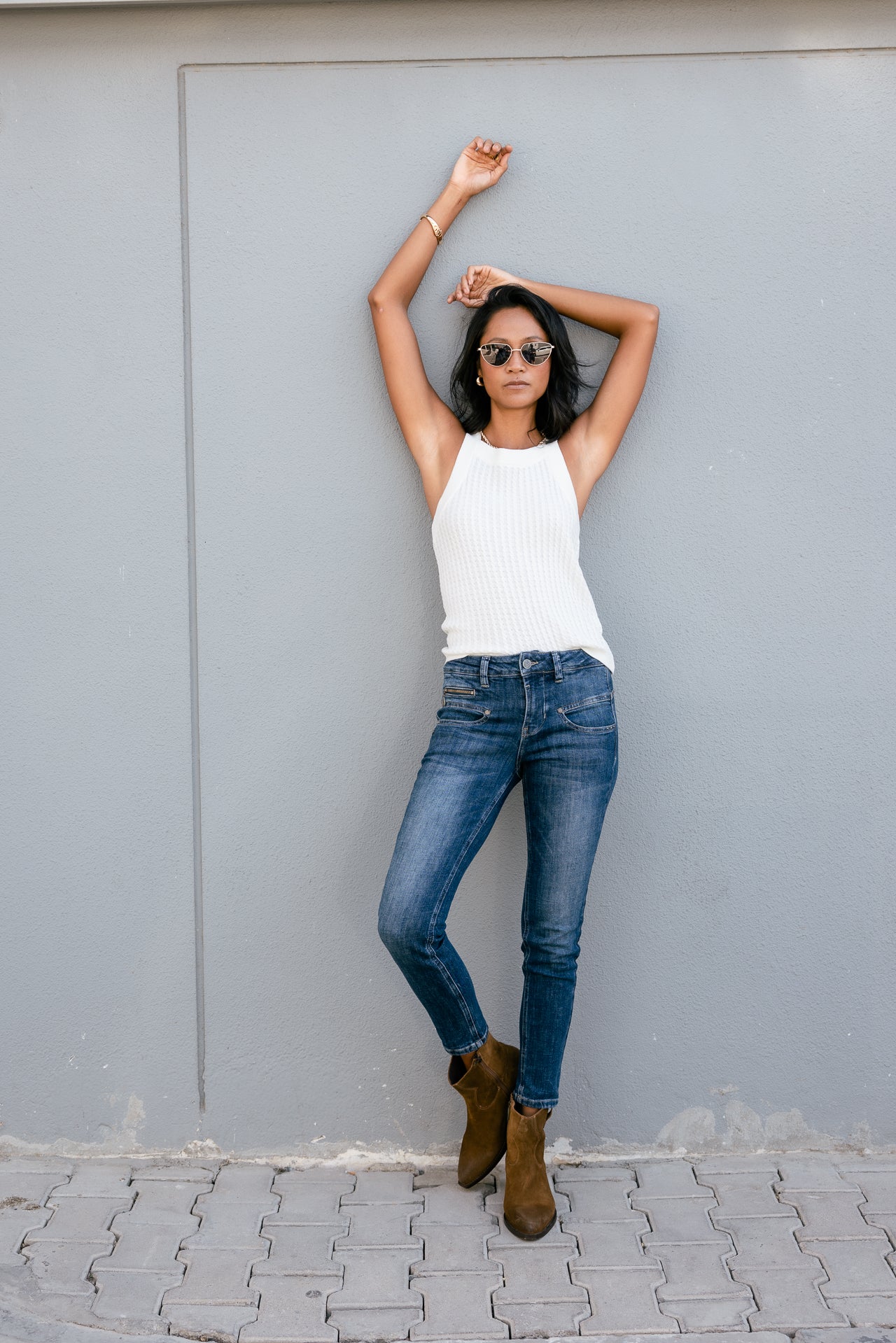 

Jeans taille haute 7/8 Femme Alexa High Waist Cropped medley dark | Freeman T. Porter