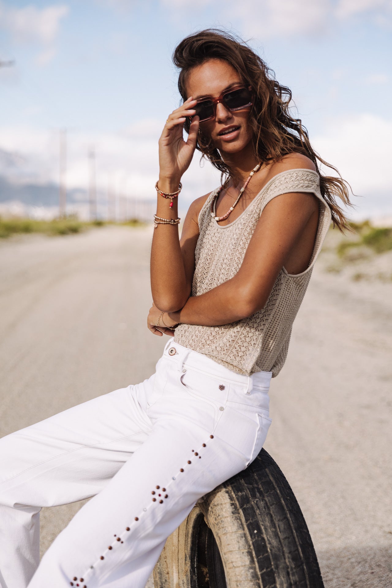 

Pantalon large Femme Agatha Andalousia off white | Freeman T. Porter