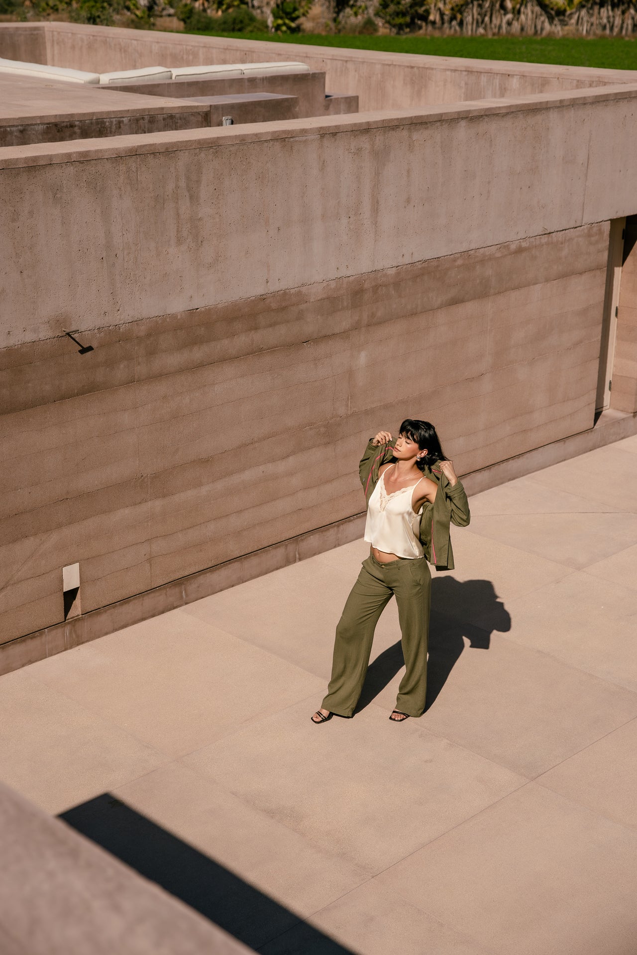 

Pantalon large taille basse Femme Agatha Plain Linen martini olive | Freeman T. Porter