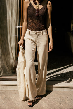 

Pantalon large taille basse en lin Femme Agatha Plain Linen macadamia | Freeman T. Porter