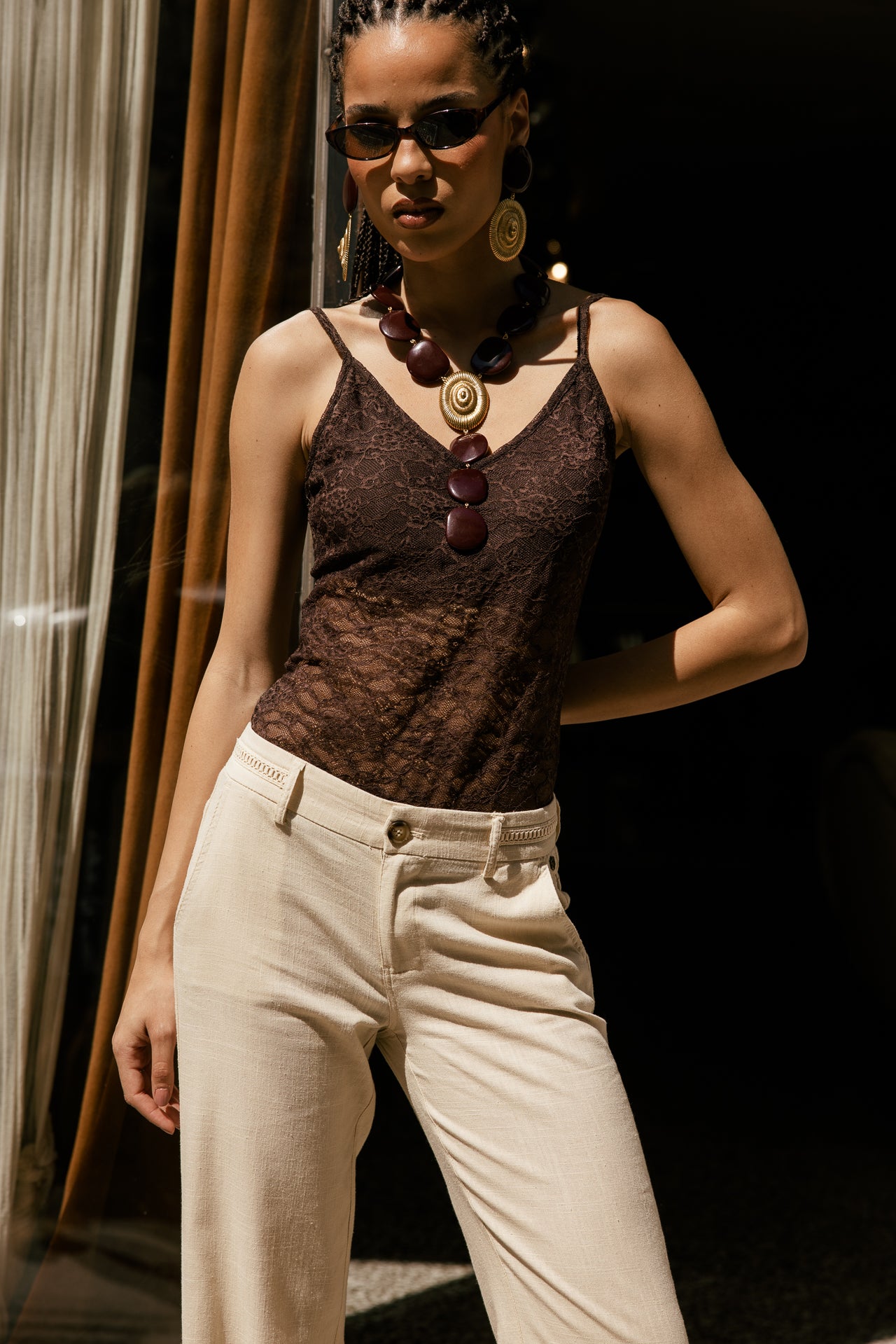 

Pantalon large taille basse en lin Femme Agatha Plain Linen macadamia | Freeman T. Porter