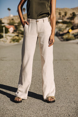 

Pantalon large taille basse en lin Femme Agatha Plain Linen simply taupe | Freeman T. Porter
