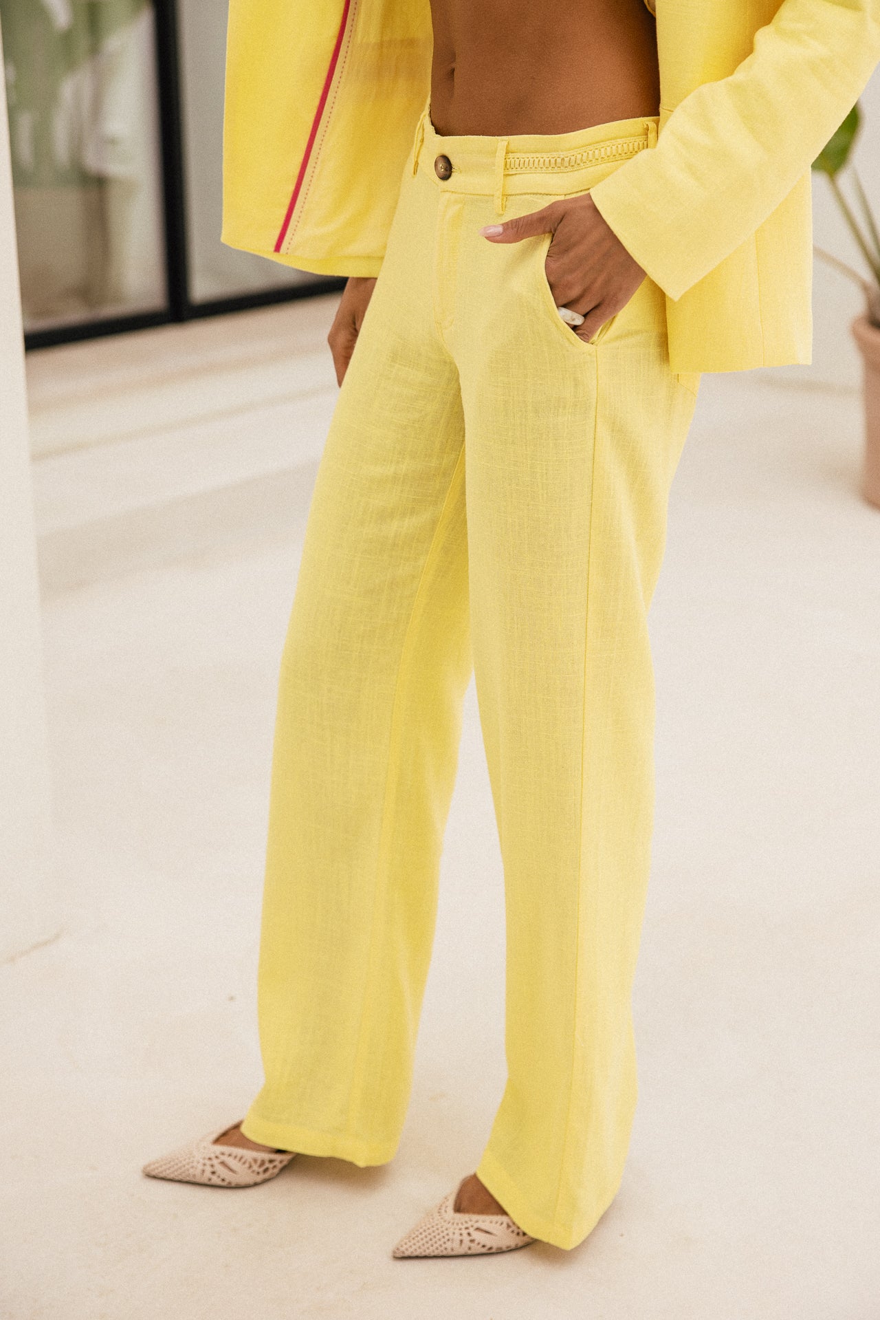 

Pantalon large taille basse en lin Femme Agatha Plain Linen limelight | Freeman T. Porter