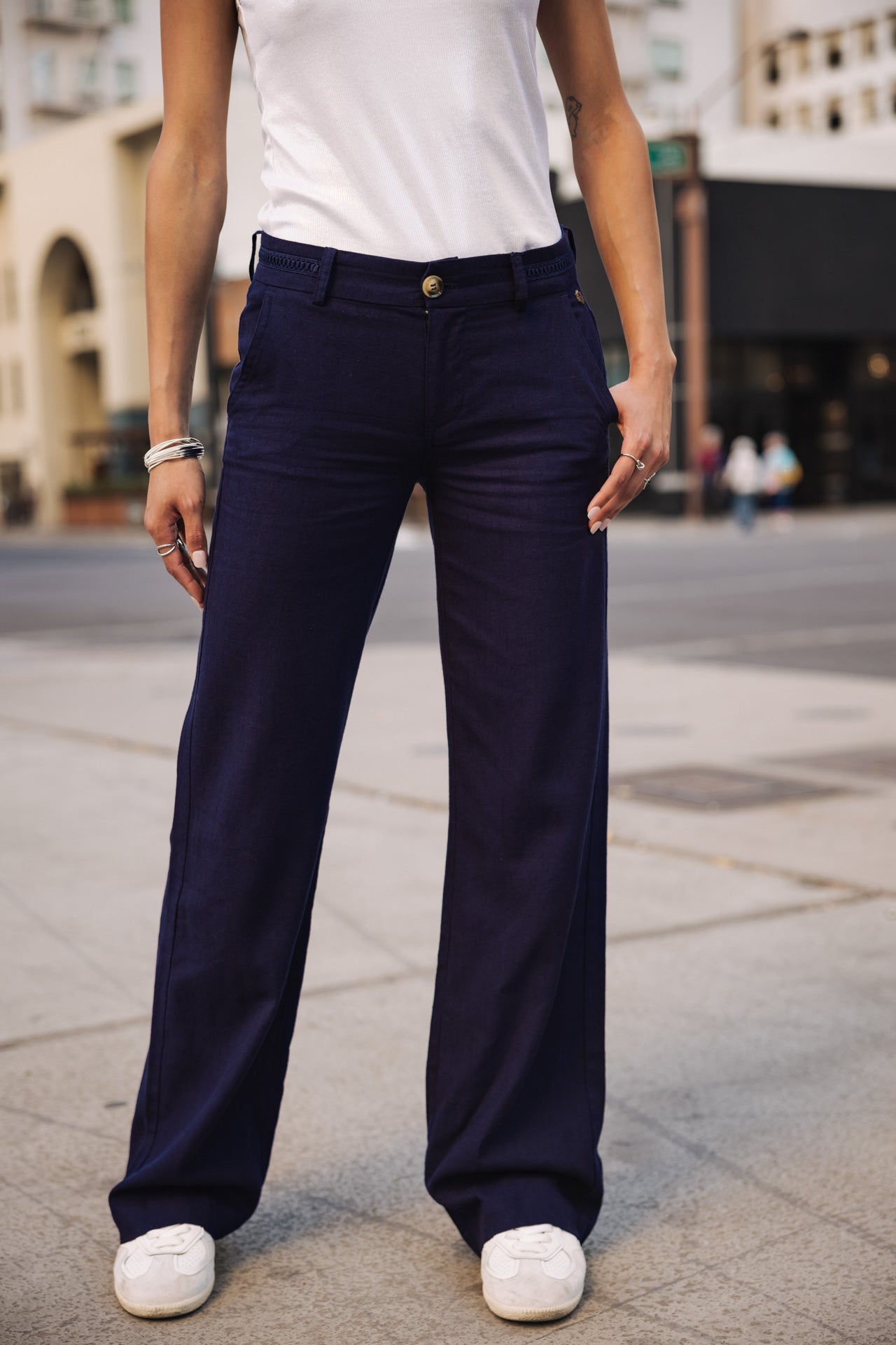 

Pantalon large en lin Femme Agatha peacoat | Freeman T. Porter