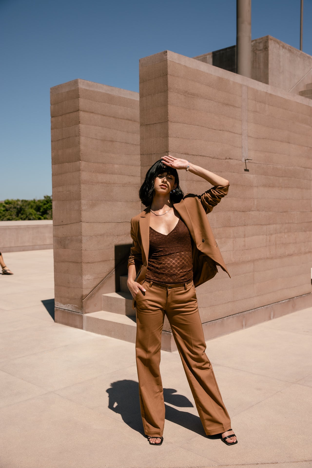 

Pantalon large taille basse Femme Agatha Polyneo coffee | Freeman T. Porter