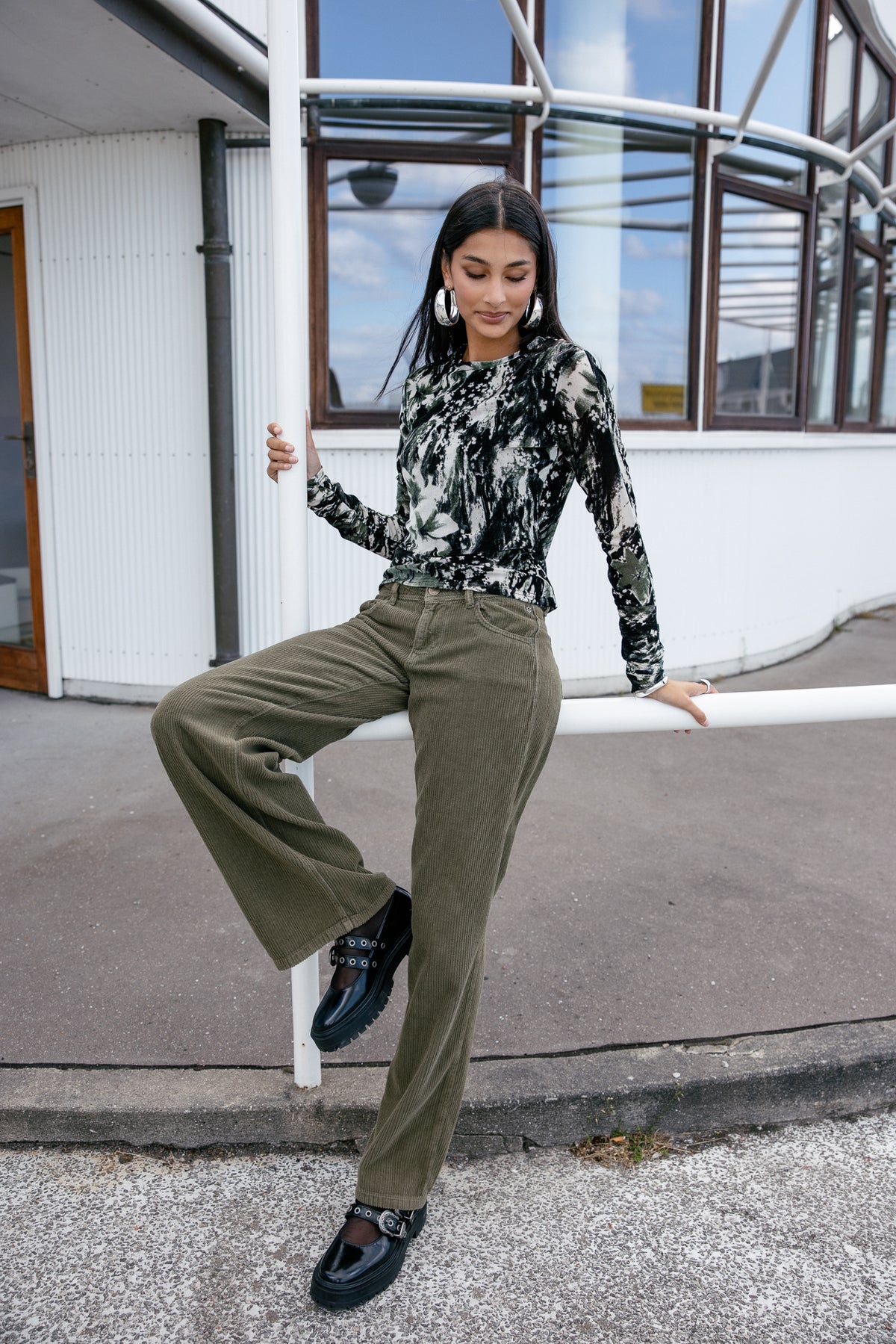 

Low rise wide leg broek Dames Agatha Veluto forest night | Freeman T. Porter