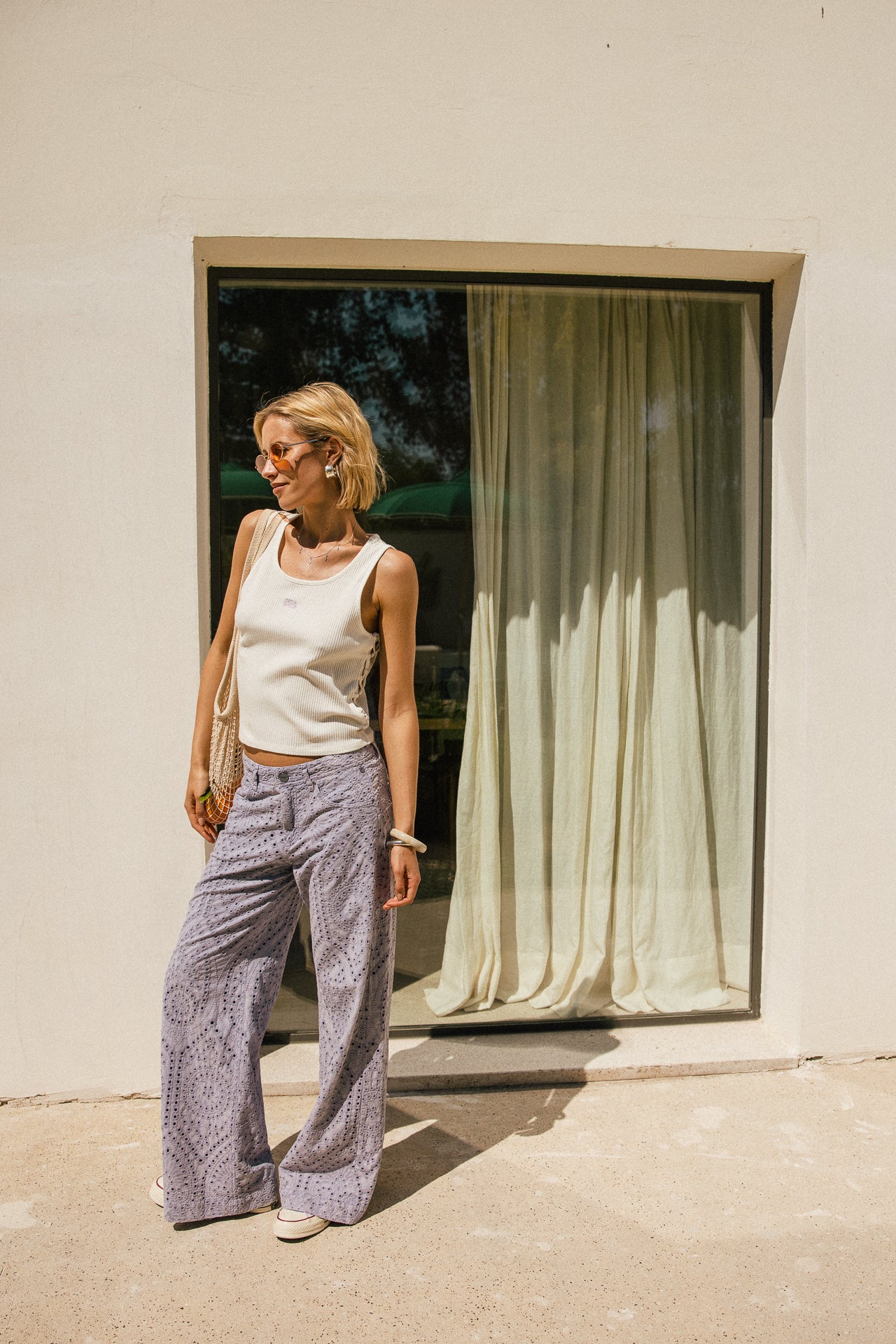 

Pantalon large à broderie anglaise Femme Miley Embroidery lila | Freeman T. Porter